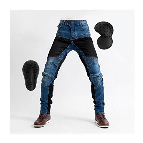 Motorrad-Jeans für Herren, hohe Elastizität, verschleißfest, atmungsaktives Denim-Gewebe, 4 Schutzausrüstungen, beste Geschenkidee (Farbe: Blau B, Größe: XL)