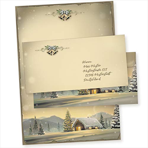 TATMOTIVE 05-0151-0090-00250 Glöcknerhütte 250 Sets Weihnachtsbriefpapier mit Umschlag ohne Fenster, Weihnachtspapier A4