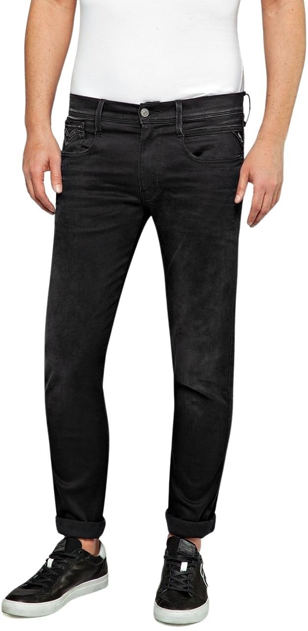 Replay Herren Jeans Anbass Slim-Fit Hyperflex Cloud mit Stretch, Black 098 (Schwarz), 30W / 32L