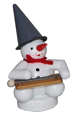 Rudolphs Schatzkiste Schneemann Musikant mit Hackbrett Höhe 8cm NEU Miniatur Weihnachtsfigur Holzfigur