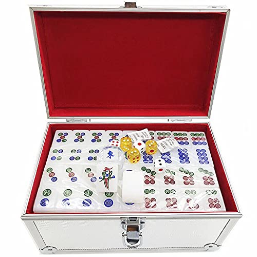 Mahjong-Set, MahJongg-Fliesenset, chinesisches Mahjong-Spielset, inklusive 144 Würfeln und verziertem Aufbewahrungskoffer, 4 Würfel, professionelles komplettes Mahjong-Spielset, chinesisches Mahjong