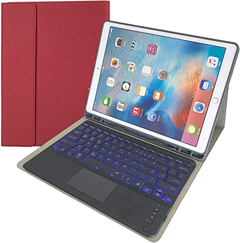 Bueuwe Tastatur Hülle mit Touchpad für iPad Pro 12,9 Zoll (1. und 2. Generation, Modell 2015 und 2017),Hintergrundbeleuchtung,Deutsches QWERTZ-Layout,Rot