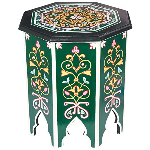 MARRAKESCH Beistelltisch Nachttisch aus Holz 50cm groß Tisch Hocker Gargar Grün als Orientalische Dekoration