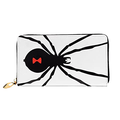 DEHIWI Schwarze Spinnenleder-Geldbörse mit Reißverschluss für Damen, Clutch, Geldbörse, Reisekartenhalter, Tasche, Geschenk, Schwarz , Einheitsgröße