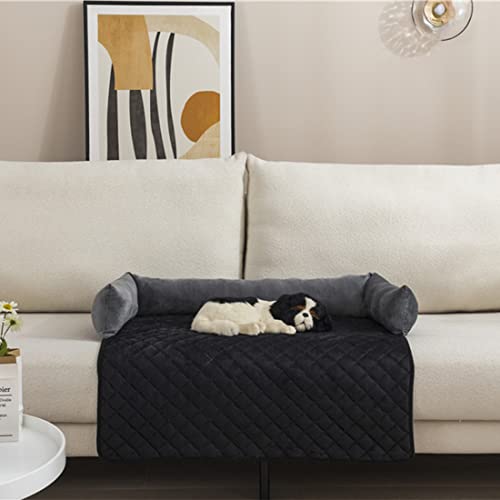 Warton Premium Silky Velvet Haustier-Schlafsofa, rutschfest, wasserdicht, waschbarer Sofaschutz mit 3-seitigen Polsterkissen, Möbelschutz Haustierbezug für Hunde und Katzen Schwarz XL