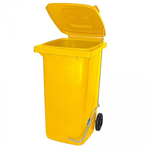 BRB 120 Liter Mülltonne/Müllgroßbehälter, gelb, mit Fußpedal für handfreie Bedienung