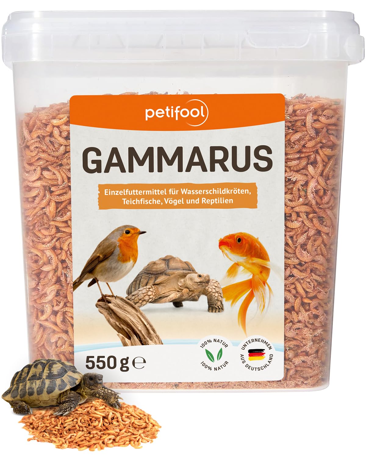 petifool Gammarus 550g – getrocknete Bachflohkrebse - gesunder Snack für Schildkröten, Fische, Vögel, Reptilien und Nager – natürliches Futtermittel