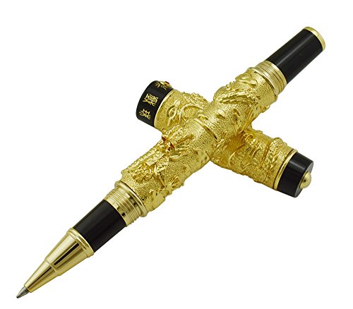 Jinhao Tintenroller, handgefertigt, goldener Doppeldragon-Kugelschreiber, glatte Signatur und Kalligraphie-Stifte, Kugelschreiber, Business-Stifte, Geschenk mit schwarzer Mine