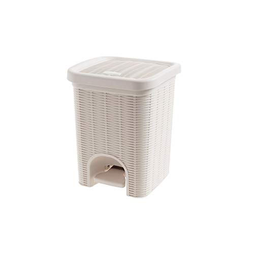XCC Imitation Rattan Pedal Mülleimer kreative Wohnzimmer kleine Papierkorb nach Hause Badezimmer Küche bedeckt Müll (Color : White)