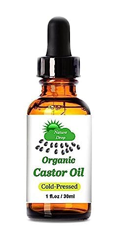 Nature Drop's Organic Castor Oil - 100% USDA Certified Pure Cold Pressed Hexane free - Best oil Growth For Eyelashes, Hair, Eyebrows, Face and Skin, Triple Filtered, Great for Acne, by Nature