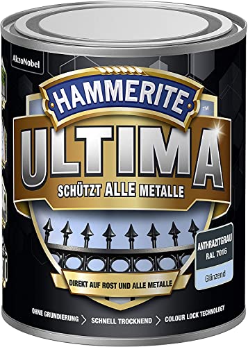 5379734 Hammerite ULTIMA Metallschutz Lack Rost 750ml Glänzend Anthrazitgrau RAL 7016