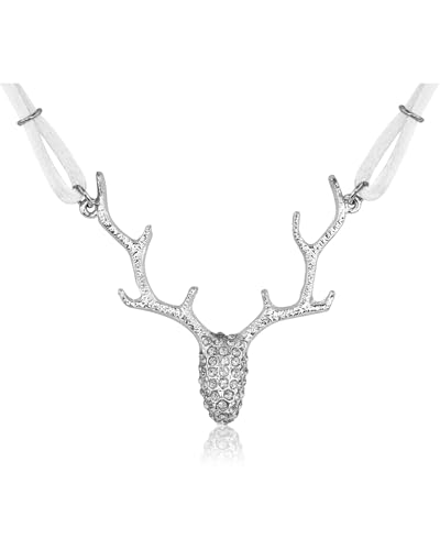 LUISIA® Halskette Nicola mit Strass Hirschkopf und Kristallen von Swarovski® | Weiß