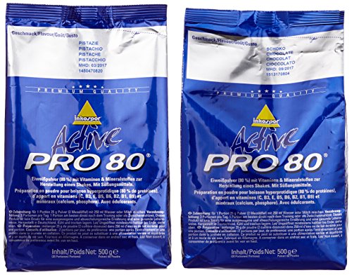 Inkospor Active Proteinshake Pro 80 Beutel 2er Mix Pack (2 x 500 g) Schoko/Pistazie, 1er Pack (1 x 1 kg)