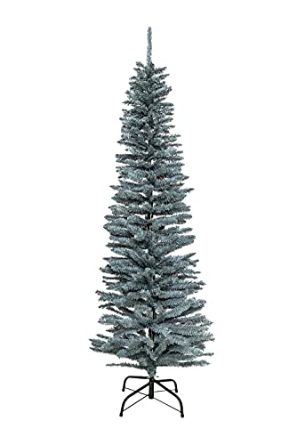 SHATCHI Künstlicher beflockter Weihnachtsbaum, schmal, Weihnachtsbaumdekoration mit Spitzen Spitzen und Metallständer, 1,8 m, Frosty Green, 1,8 m