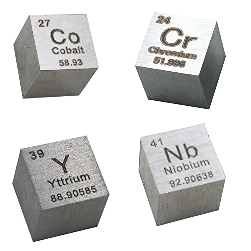 GOONSDS Elementwürfel - Set mit 4 Metalldichte-Würfeln mit Kobalt-Chrom-Niob-Yttrium für Sammlungen und Labor