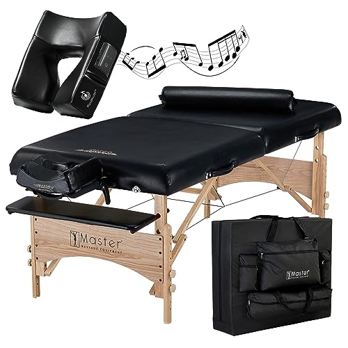 Master Massage Mobile Massageliege Kosmetikliege Klappbar Extra Breit Holz Behandlungsliege Therapiebett mit Musikkissen Lautsprecher Bluetooth, 81cm