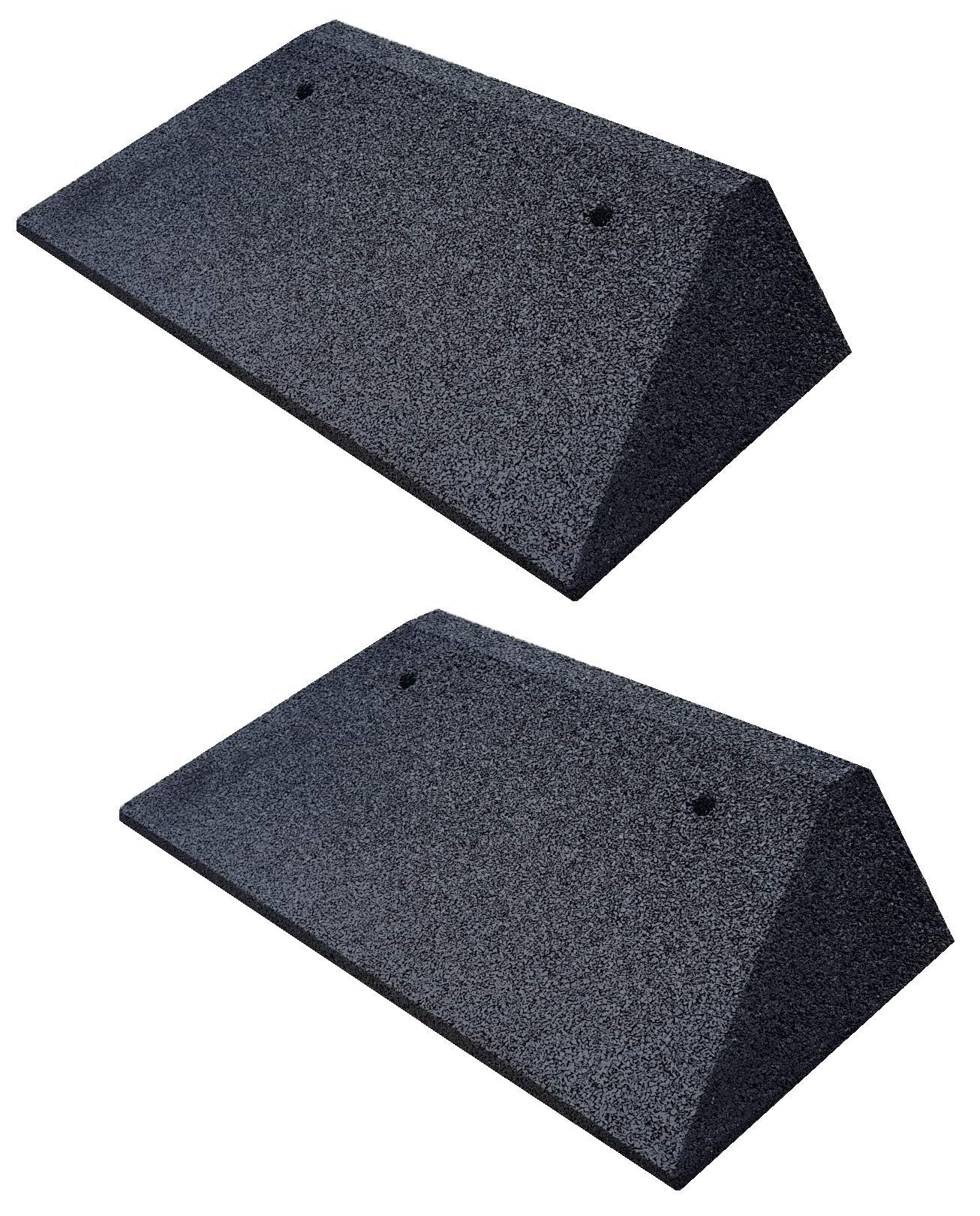 Bordsteinkanten-Rampe-Set (2 Stück) mit beidseitigen Schrägen, LxBxH: 50 x 25 x 5 cm aus Gummi (schwarz) Auffahrrampe,Türschwellenrampe, mit eingelagerten Unterlegscheiben zur Befestigung