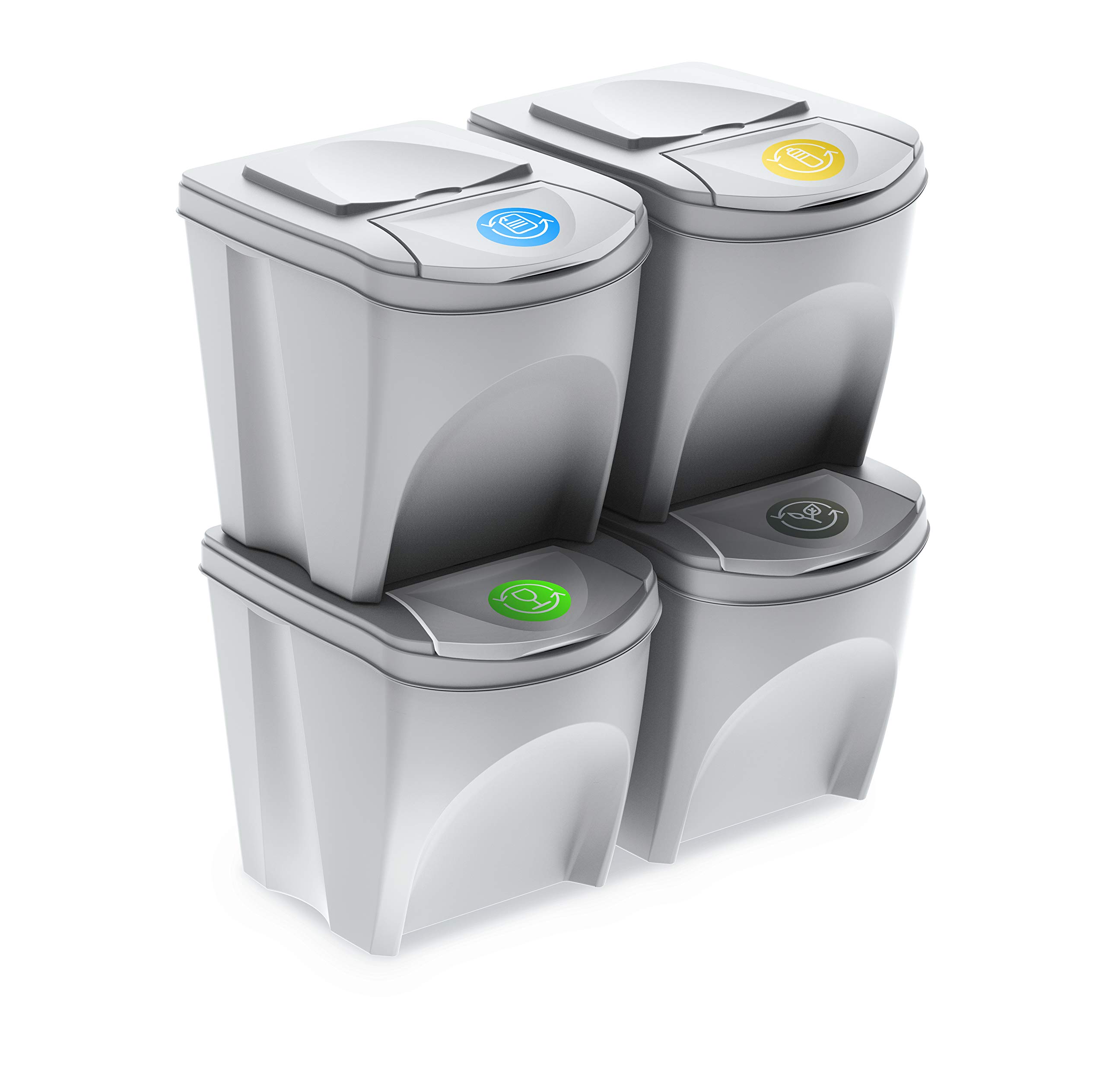 Mülltonne Sorti Box Sortibox Mülleimer Mülltrennsystem Abfall Segregation Müllsäcke Abfallbehälter Recycling Müllsortierer (4 x 25 L, Weiß)