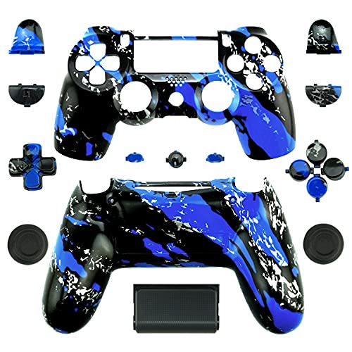 WPS Hydro Dipped Controller Case Collection Full Housing Shell + Full Buttons for PS4 Playstation Slim Pro (JDM-040) Controller (Blue Splatter)