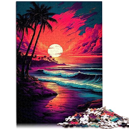 Retro Strand Sonnenuntergang Puzzle 1000 Teile Holzpuzzles Spielzeug Wanddekoration 38x52cm Puzzles für Kinder