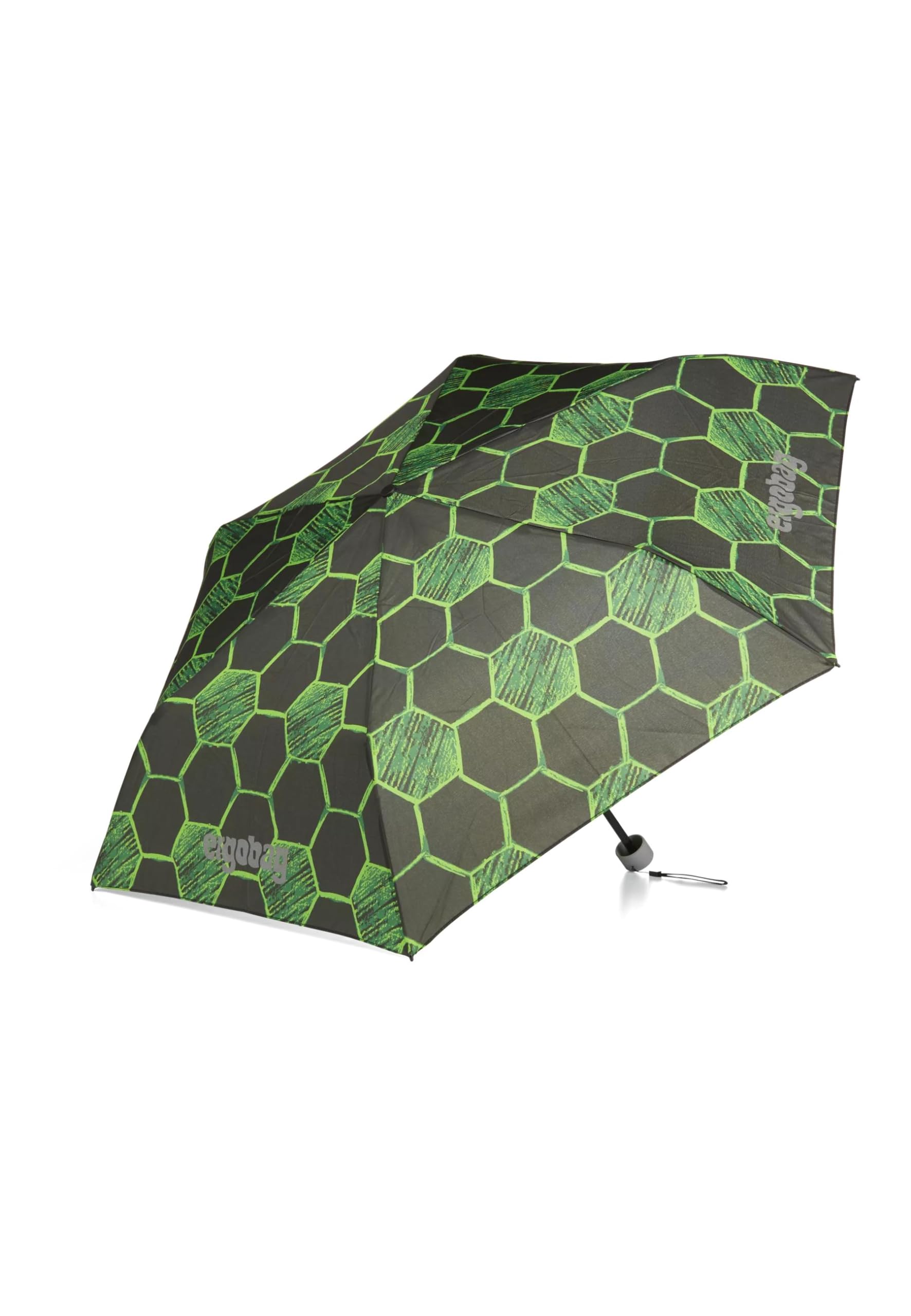 ergobag Regenschirm Kinderschirm für die Schultasche, ultraleicht und klein mit Tasche, Ø90 cm VolltreffBär - Schwarz