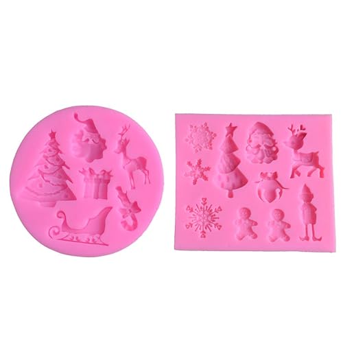 Fondant Formen 2 Stück Weihnachten Elch Santa Fondant Kuchen Silikonform Schokolade Backen Ton Handgemachte Seifenform