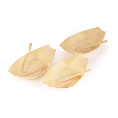 BambooMN Marke – Einweg-Holzteller für Boote, 13,3 cm lang x 7,6 cm breit x 2,5 cm hoch, mit 8,9 cm Mini-Gabeln, 200 Stück