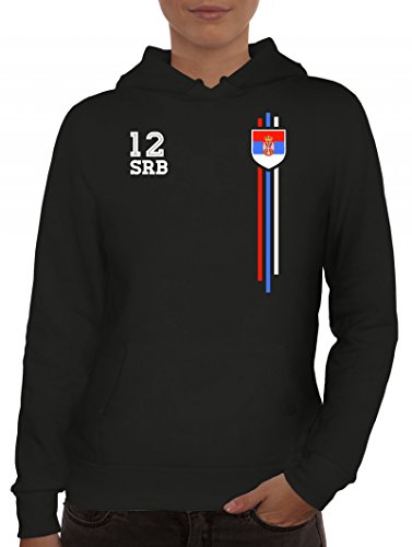 Serbia Soccer World Cup Fussball WM Fanfest Gruppen Damen Hoodie Frauen Kapuzenpullover Streifen Trikot Serbien, Größe: M,Schwarz