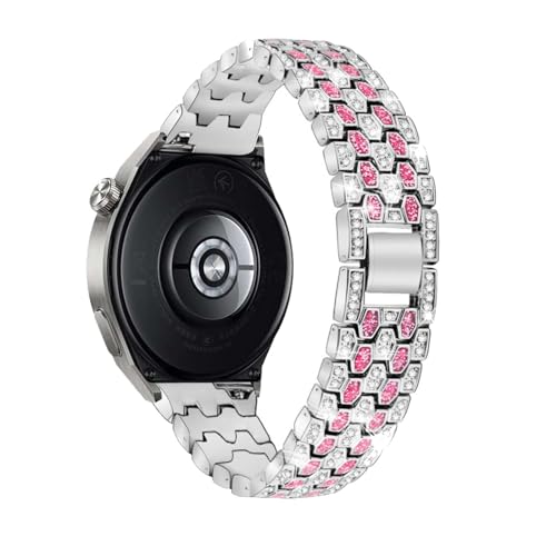 LXURY 22mm Edelstahl Armbänder für Huawei Watch GT 3 SE Armband Damen, mit Strass Diamanten Glänzendes Metall Verstellbares Ersatzarmband Kompatibel mit Huawei Watch GT 3 SE Uhrenarmband (Silber)