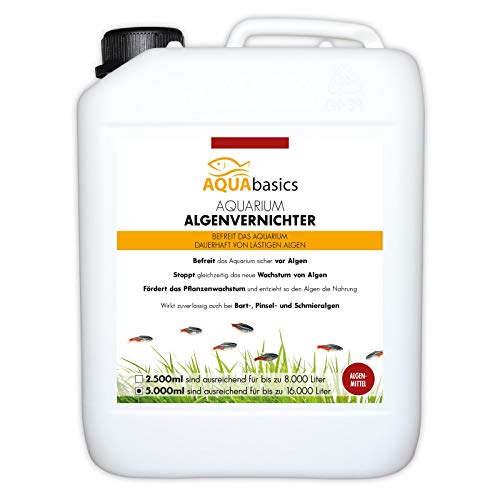 AQUAbasics Aquarium Algenvernichter für alle Schmieralgen, Bartalgen und Pinselalgen - Dauerhaft, schnell und sicher Algenfrei, Größe:5 Liter