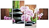 ARTland Glasbilder Wandbild Glas Bild 4 teilig 120x70 cm Querformat Zen Asien Asiatisch Wellness Spa Bambus Natur Steine Orchideen T5OO
