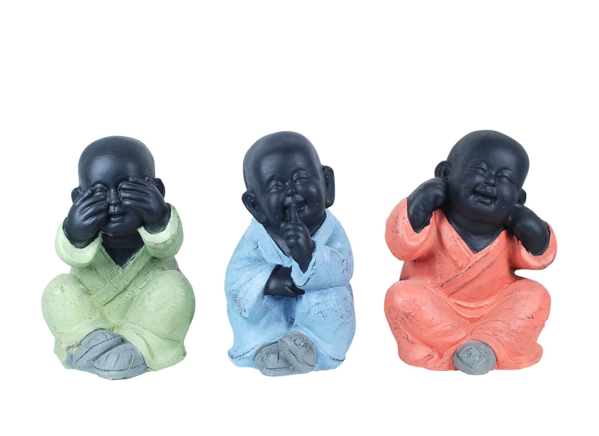 G&S Figur XL: Die 3 Mönche der Weisheit sitzend, Color Line, H 24 cm