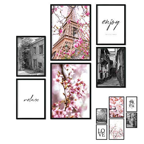 bilderreich Poster 6er Set Beidseitige Bilder - Stilvolle Home Deko für Schlafzimmer und Wohnzimmer | Poster Vintage Set Frühling Blüten A3 | A4