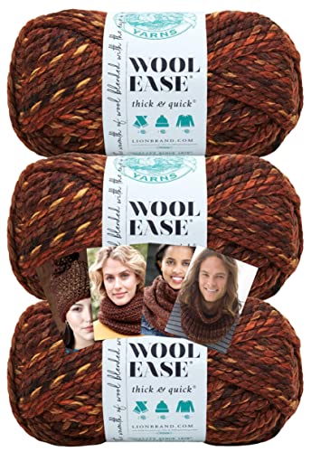 Lion Brand Yarn - Wool-Ease Thick & Quick - Prints & Stripes - 3er Pack mit Musterkarten in Farbe - 640-501 (Sequoia)