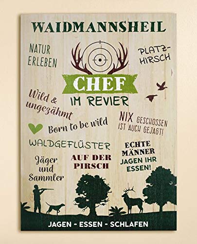 Rostalgie MDF Wandschild -Chef im Revier- 50 x 36 cm Jäger Natur Geschenk Spruch Tafel