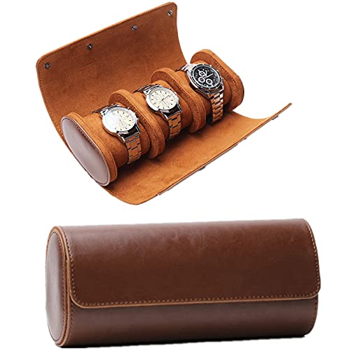 LUXNOVAQ Uhrenrollen-Reiseetui für 3 Uhren, Uhrengehäuse für Männer, tragbares Leder-Uhrengehäuse-Rollenorganisator für Aufbewahrung und Anzeige, geeignet für alle Armbanduhren und Smartwatches