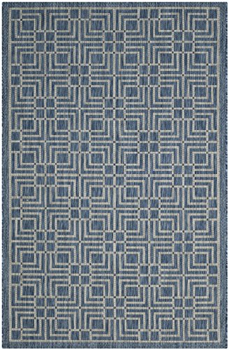 Safavieh Outdoorteppich, CY8467, Gewebter Polypropylen, Marineblau/Grau, 120 x 180 cm
