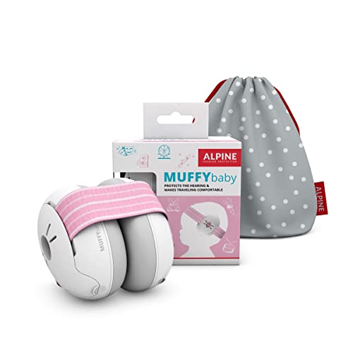 Alpine Muffy Baby Gehörschutz - Gehörschutz für Babys und Kleinkinder bis 36 Monate - Verhindert Gehörschäden - Verbessert den Schlaf unterwegs - Bequeme Passform - Rosa