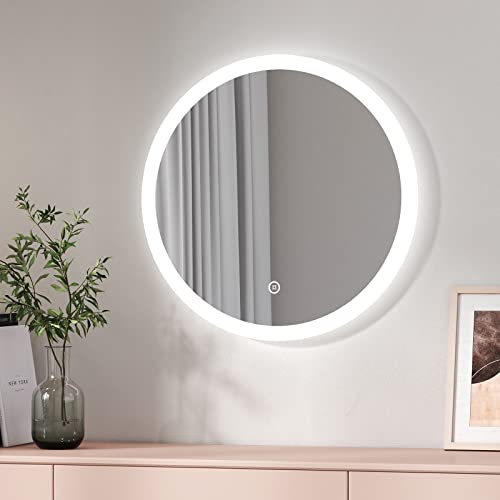 EMKE Badezimmerspiegel, LED, rund, 60 cm, mit Touch-Schalter + 3 Arten von Leuchten, warmweiß/kaltweiß/neutral