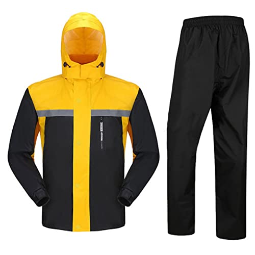 Regenanzug Reflektierender Wasserdicht Regenmantel Herren Winddicht Motorrad Regenjacke Atmungsaktiv Regenjacke+Regenhose Outdoor Fahrrad Rain Windbreaker Rainwear für Fischen Wandern,Yellow,4XL