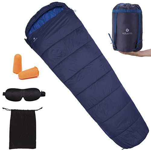 valuents Outdoor Schlafsack 215cm– Ultraleicht und warm mit Mikrofaser Füllung: 3-4 Jahreszeiten (300gsm) – kleines Packmaß +Plus: Schlafmaske & Ohrstöpsel