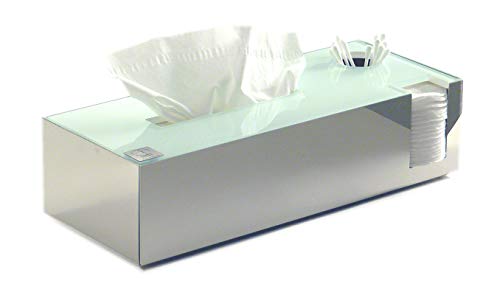Schönbeck Design Kosmetiktuchbox, Tissuebox Kombibox aus Edelstahl und Glas, Watte Padhalter, Wattestäbchenhalter, Papiertuchbox, Kosmetiktücherbox