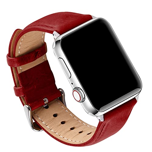 GerbGorb Apple Watch Armband Leder Kompatibel für Apple Watch 38mm 41mm 40mm Schnellverschluss Retro Armband Vintage Leder für iWatch SE2/SE/8/7/6/5/4/3/2/1 Rot