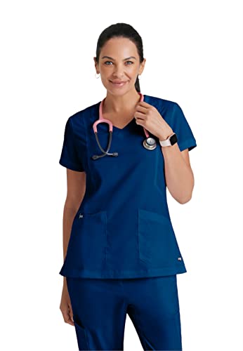 BARCO Grey's Anatomy GRT049 Damen Oberteil mit 4 Taschen, V-Ausschnitt, Love Zipper - Blau - Klein