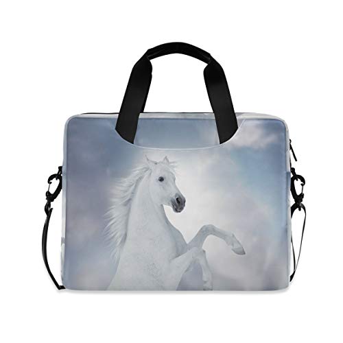 PUXUQU Tier Weiß Pferd Laptoptasche 15.6 Zoll Laptop Tasche Aktentasche Hülle Notebooktasche Handtasche Schulter Tasche für Uni Arbeit Business