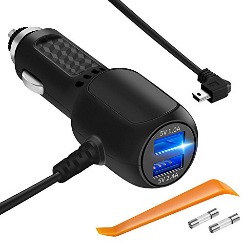 Plozoe Auto-Ladegerät, USB-Netzkabel, Ladeadapter für Garmin GPS Nuvi, Spiegelkamera, Dashcam, Stromkabel (Mini-USB 3,5 m)