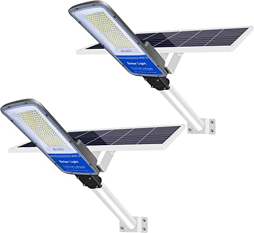 2 Pack 400W Solar LED Straßenlaterne für den Außenbereich mit Fernbedienung kaltes Licht, wasserdichte IP65 LED Straßenlaterne für Straße, Innenhof und Parkplatz