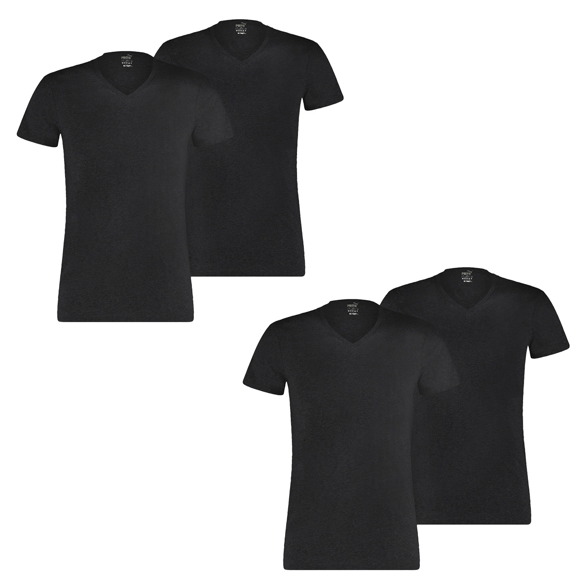 Puma 6 er Pack Basic V Neck T-Shirt Men Herren Unterhemd V-Ausschnitt, Bekleidungsgröße:M, Farbe:200 - Black