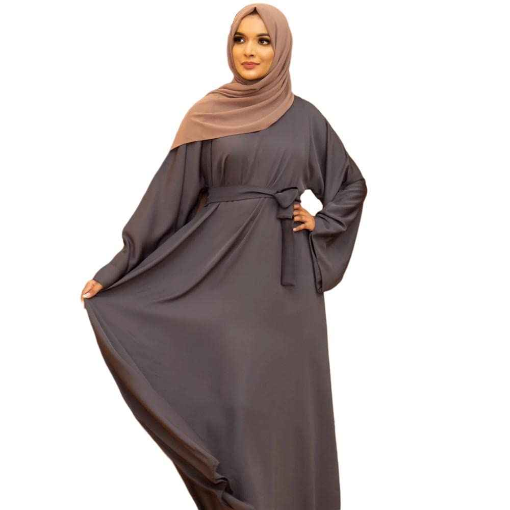 RUIG Muslimisches Gebetskleid für Frauen Abaya Kleid Islamisches Maxi Afrikanisches Kaftan Türkei Islam Kleid in voller Länge, Grau, S