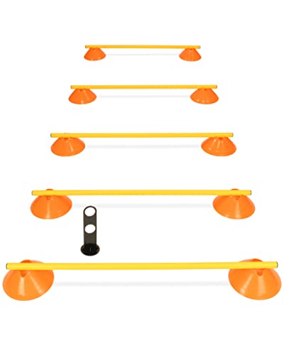 SPORTIKEL24 Mini-Hürden 5er Set mit Stangen 100 cm – für Agility- & Koordinationstraining – Cavaletti – Hürden & Slalom – für Hunde & Teamsport & Kinder & Pferde (orange/gelb)
